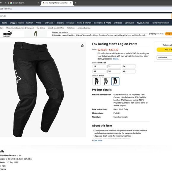 FOX LEGION MOTOCROSS PANTS SIZE 30 WASTE - Picture 2 of 7